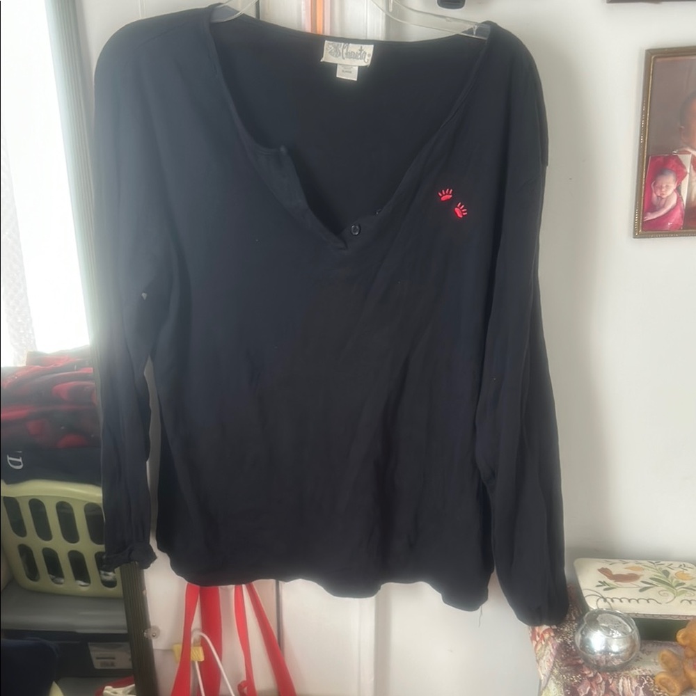 Elegant Black Blouse with Red Details